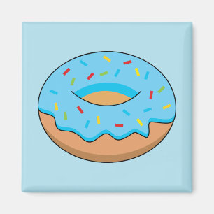 Blauw Bevroren Donut met Strooigoed Cartoon Magneet