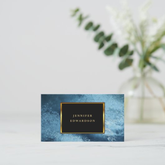 Blauw bevroren ijs goud zwart professional visitekaartje (Staand voorkant)