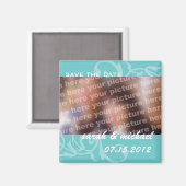 Blauw bewaar de datum bruiloft aankondiging foto magneet (Voorkant / Achterkant)