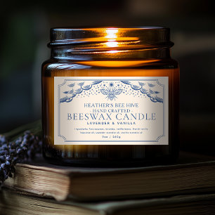 Blauw Bewerkbaar Witchy Tarot Honingbij Kaars Labe Rechthoekige Sticker