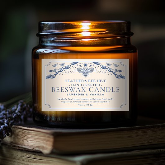 Blauw Bewerkbaar Witchy Tarot Honingbij Kaars Labe Rechthoekige Sticker