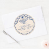 Blauw Bewerkbaar Witchy Tarot Honingbij Kaars Labe Ronde Sticker (Envelop)