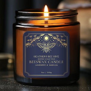 Blauw Bewerkbaar Witchy Tarot Honingbij Kaars Labe Vierkante Sticker