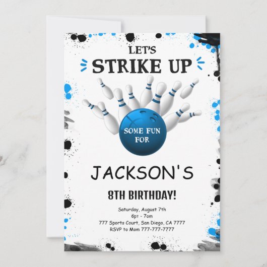 Blauw bewerkbare bowling uitnodiging (Voorkant)