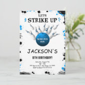 Blauw bewerkbare bowling uitnodiging (Staand voorkant)