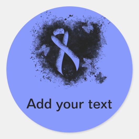 Blauw bewustzijn Ribbon Grunge Heart Ronde Sticker (Voorkant)