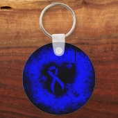 Blauw bewustzijn Ribbon Grunge Heart Sleutelhanger (Voorkant)
