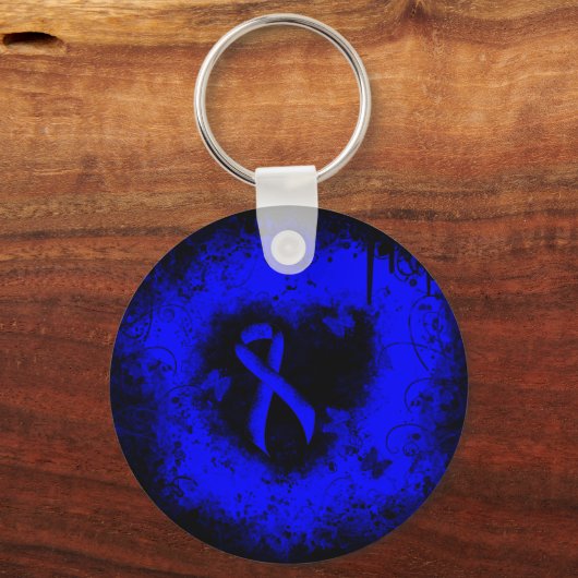 Blauw bewustzijn Ribbon Grunge Heart Sleutelhanger (Voorkant)