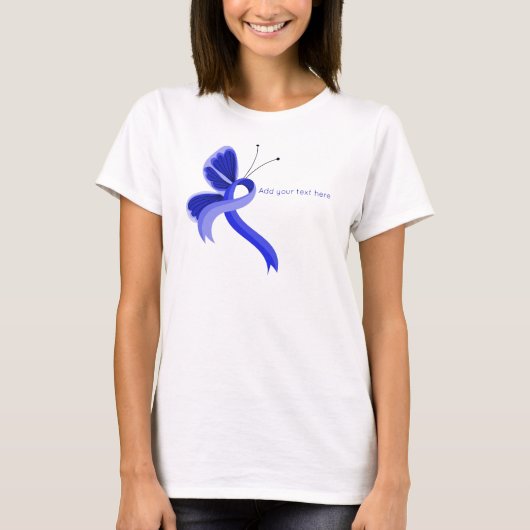 Blauw Bewustzijnslint Vlinder T-shirt (Voorkant)