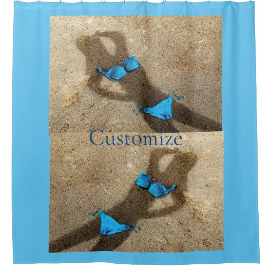 Blauw Bikini Strand Zand Thunder_Cove Douchegordijn (Voorkant)