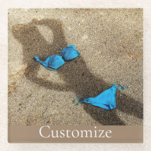 Blauw Bikini Strand Zand Thunder_Cove Glazen Onderzetter