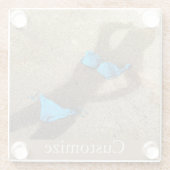 Blauw Bikini Strand Zand Thunder_Cove Glazen Onderzetter (Achterkant)
