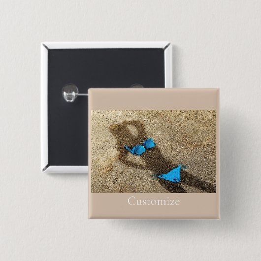 Blauw Bikini Strand Zand Thunder_Cove Vierkante Button 5,1 Cm (Voorkant /achterkant)
