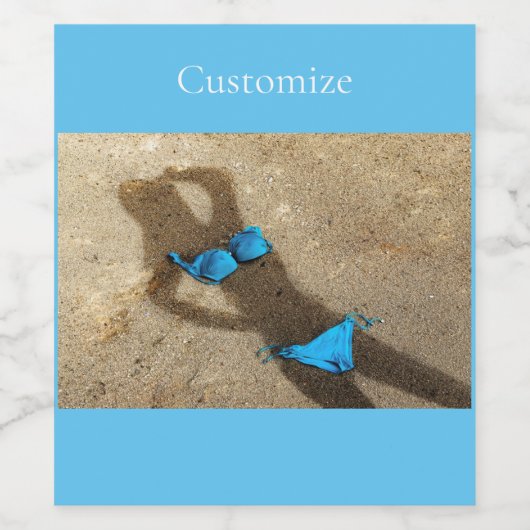 Blauw Bikini Strand Zand Thunder_Cove Wijn Etiket (Enkel label)