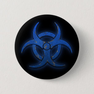 Blauw biogevaar ronde button 5,7 cm