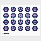 Blauw biogevaarsymbool ronde sticker (Vel)