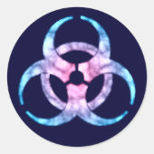 Blauw biogevaarsymbool ronde sticker (Voorkant)