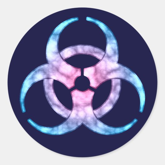 Blauw biogevaarsymbool ronde sticker (Voorkant)