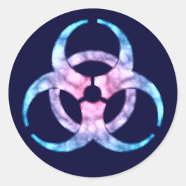 Blauw biogevaarsymbool ronde sticker