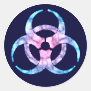 Blauw biogevaarsymbool ronde sticker