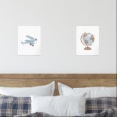 Blauw Biplane en Wereldbol Reizen Kinderkamer Deco Muurkunst Sets (Slaapkamer)