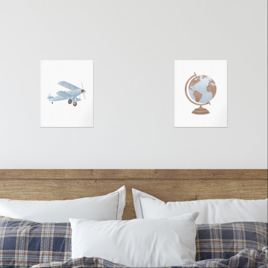 Blauw Biplane en Wereldbol Reizen Kinderkamer Deco Muurkunst Sets (Slaapkamer)