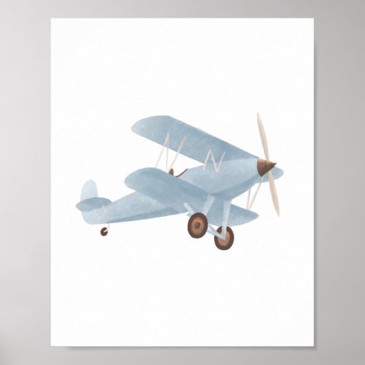 Blauw Biplane Nursery Decor Poster (Voorkant)