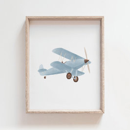 Blauw Biplane Nursery Decor Poster