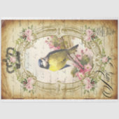 Blauw Bird & Cherry Blossom Antiek paper Ontkoppel Tissuepapier (Voorkant)