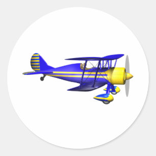Blauw Bivliegtuig Ronde Sticker