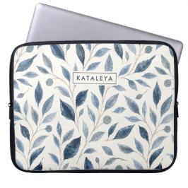 Blauw Blad Gepersonaliseerd Elegant Aangepast Laptop Sleeve