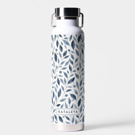 Blauw blad gepersonaliseerde waterfles