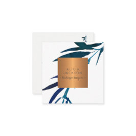 Blauw blad koperen roos gouden landschapsontwerper vierkante visitekaartje