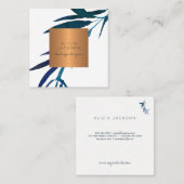 Blauw blad koperen roos gouden landschapsontwerper vierkante visitekaartje (Voorkant / Achterkant)