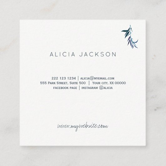 Blauw blad koperen roos gouden landschapsontwerper vierkante visitekaartje (Achterkant)