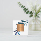 Blauw blad koperen roos gouden landschapsontwerper vierkante visitekaartje (Staand voorkant)