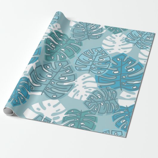 blauw blad met verpakkingspapier cadeaupapier (Uitgerold)