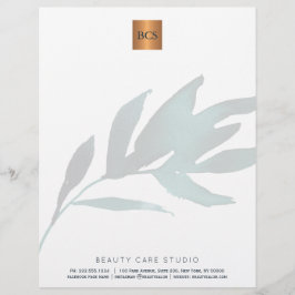 Blauw blad metaal goud koper monogrammed briefhoofd ontwerp