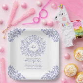 blauw blad - monogram bruiloft papieren bordje (Feest)