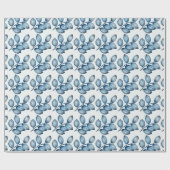 Blauw Blad Patroon Glanzend Inpakpapier (Vlak)