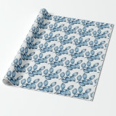 Blauw Blad Patroon Glanzend Inpakpapier (Uitgerold)