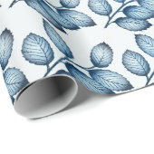 Blauw Blad Patroon Glanzend Inpakpapier (Rol Hoek)