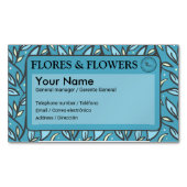 Blauw blad tweetalig magnetisch visitekaartje (Voorkant)