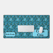 Blauw blad Tweetalige Creëer/Crea & Naam Desk Mat (Keyboard & Muis)