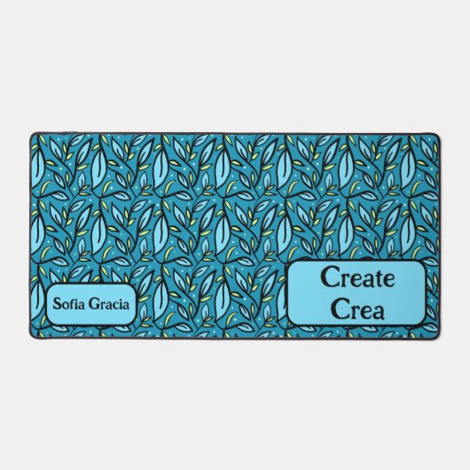 Blauw blad Tweetalige Creëer/Crea & Naam Desk Mat (Voorkant)