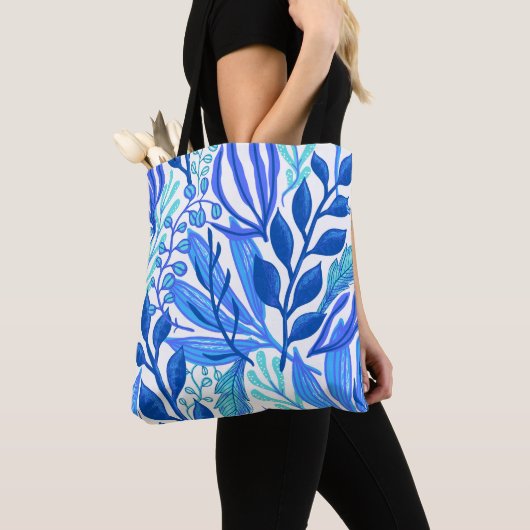 Blauw blad van Floral Tote Bag (Dichtbij)