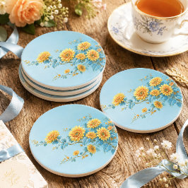 Blauw blad vintage zonnebloem tak decoupage tissuepapier