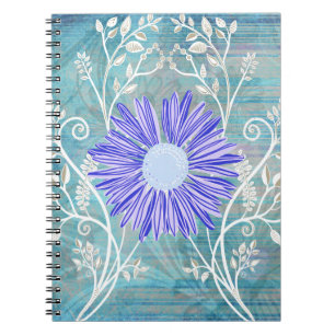 blauw bladerbloemkaartjes notitieboek
