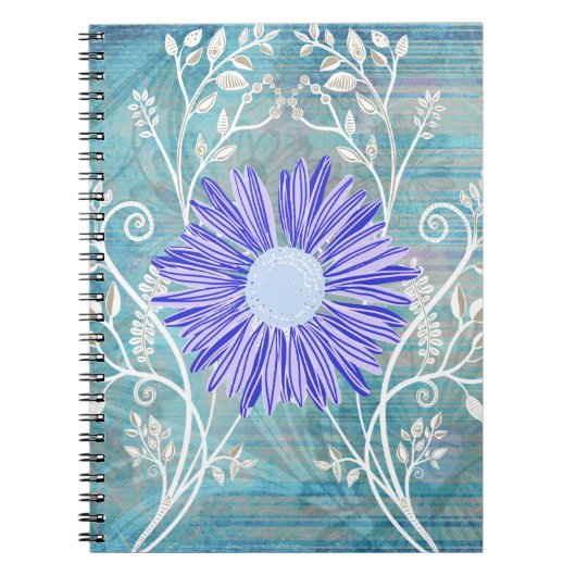  blauw bladerbloemkaartjes notitieboek (Voorkant)