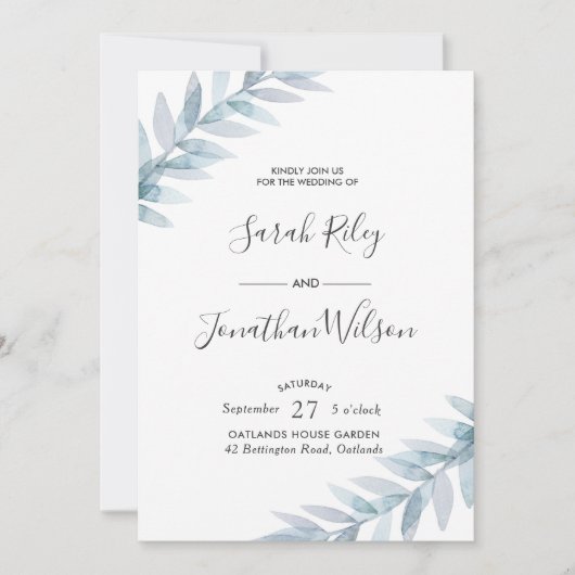 Blauw bladeren Bruiloft uitnodiging (Voorkant)
